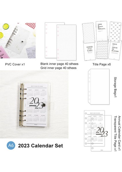 A6 2023 Seti 2023 Takvim Ins Rüzgar Şeffaf Pvc Gevşek Yaprak Kitap Defter Kabuk A5 A6 A7 Gevşek Yaprak Defter Dergisi Seti (Yurt Dışından)