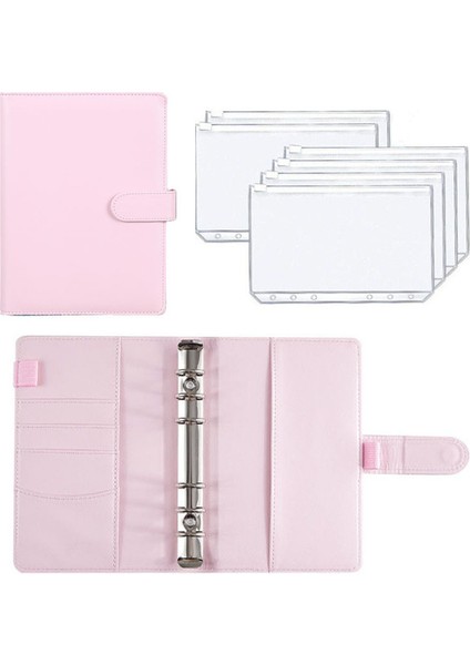 Pembe A6 A6 Planlayıcı Organizatör 6 Telli Pu Deri Defter Bağlayıcı Bütçe Kapağı 6 Bağlayıcı Cepler ve 12 Adet Gider Bütçesi Sayfaları (Yurt Dışından)