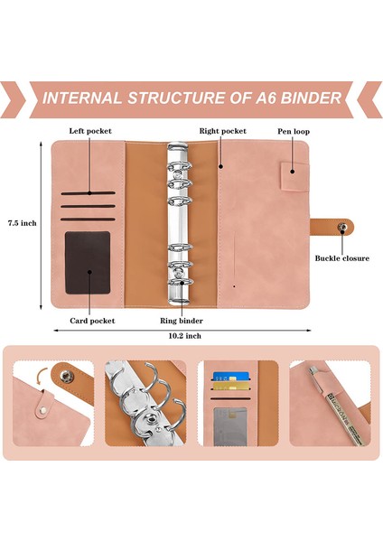 Pembe A6 A6 Planlayıcı Organizatör 6 Telli Pu Deri Defter Bağlayıcı Bütçe Kapağı 6 Bağlayıcı Cepler ve 12 Adet Gider Bütçesi Sayfaları (Yurt Dışından) fırsatları
