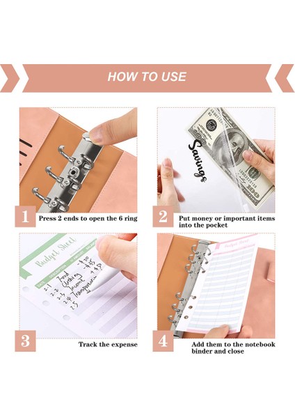 Pembe A6 A6 Planlayıcı Organizatör 6 Telli Pu Deri Defter Bağlayıcı Bütçe Kapağı 6 Bağlayıcı Cepler ve 12 Adet Gider Bütçesi Sayfaları (Yurt Dışından) indirimleri