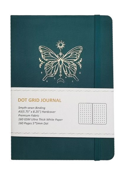 Yeşil Kumaş A5 Özelleştirilebilir 160 Gsm Noktalı Günlük A5 Kalın Beyaz Bambu Kağıt 160 Gsm Noktalı Defter Vegan (Yurt Dışından)