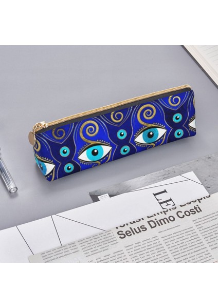18 Nazar Charm Desen Üçgen Kalem Kutusu Yunan Gözler Mati Muska Çocuk Üniversitesi Kalem Kutusu Moda Deri Kalem Çantası (Yurt Dışından)
