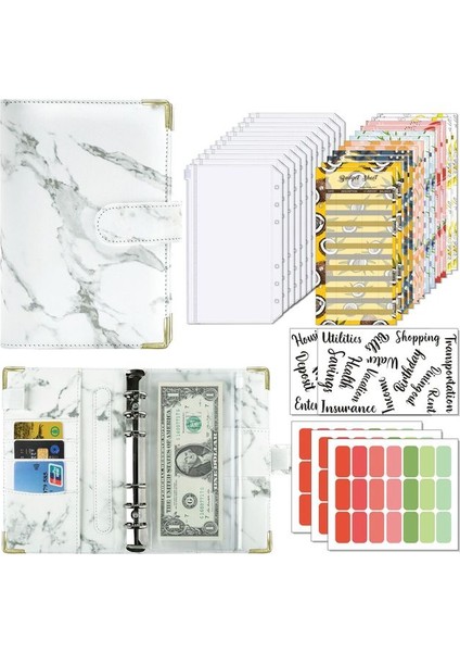 Beyaz Mermer A6 A6 Bütçe Organizatör Bağlayıcı Nakit Zarf Sistemi Gevşek Yaprak Defter Diy Günlük Gündem Planlayıcısı Fermuarlı Cep Harcama Sayfası (Yurt Dışından)