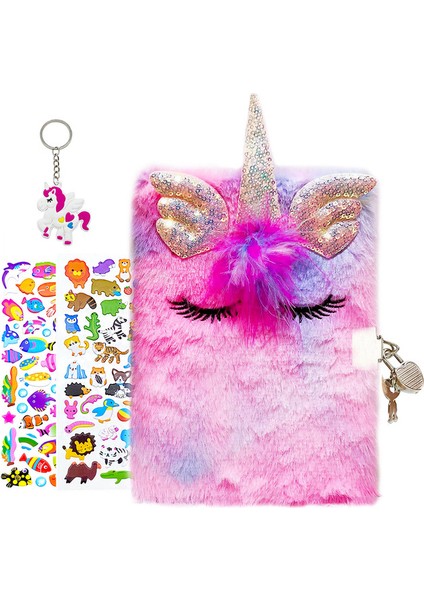 Desen 4 A5 Sevimli Peluş Günlüğü Gizli Defter Çocuklar Için Kilit ve Anahtar ile Kız Erkek Bulanık Not Defteri Kırtasiye Hediye 1 Anahtarlık + 2 Çıkartmalar (Yurt Dışından)