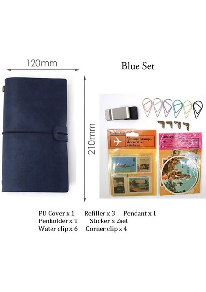 Mavi Set Deri Gezgin Dizüstü Planlayıcıları Yaratıcı Dıy Vintage Seyahat Dergisi Not Defterleri Tn Spiral Kayıt Günlük Notlar Defterler Hediyeler (Yurt Dışından)