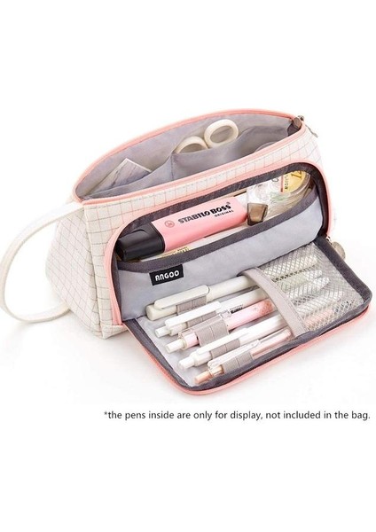 Ekose Pembe Angoo [saf] Renkli Kalem Kutusu, Çok Yuvalı Kalem Çantası, Kırtasiye Kozmetik Seyahat Cüzdanı Için Büyük Depolama Kılıfı Organizatör A6443 (Yurt Dışından)