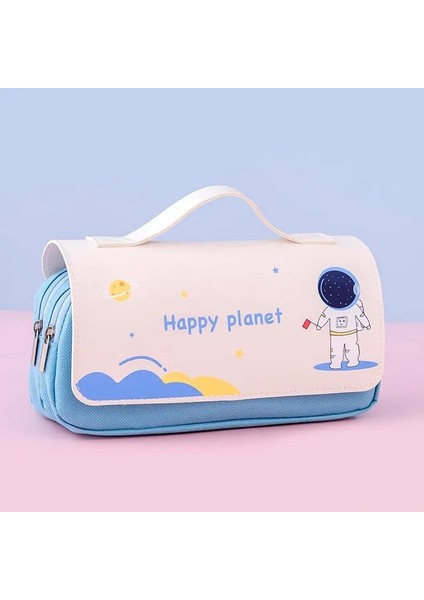 Sarı Çift Katmanlı Kalem Kutusu Kawaii Kırtasiye Kalem Kutusu Kalemlik Astronot Okul Malzemeleri Estuches Escolar Sevimli Kalem Kutusu (Yurt Dışından)