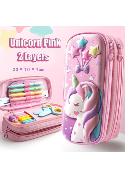 Unicorn Pembe-2 Katmanlı 3D Kawaii Kalem Kutusu Kilitli Unicorn Organizatör Kız Erkek Için Sevimli Kalem Kılıfı Kutusu Çanta Okul Ofis Malzemeleri Öğrenciler Kırtasiye (Yurt Dışından)