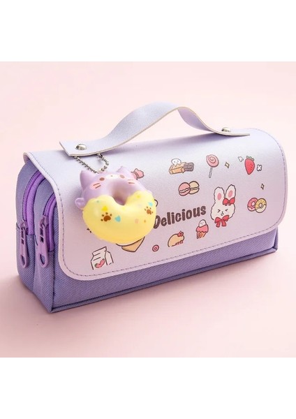 Donut Mor-B Sevimli Dekompresyon Kalem Kutusu Çantası Büyük Kapasiteli Kese Kızlar Için Okula Dönüş Malzemeleri Kawaii Kore Kırtasiye (Yurt Dışından)