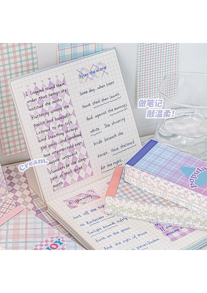 No.1 200 Sayfalık Sevimli Bloknot Scrapbooing Etiket Güzel Kafes Yapışkanlı Etiket Yırtılabilir Dıy Dekoratif Kırtasiye Bloknot Etiket (Yurt Dışından)