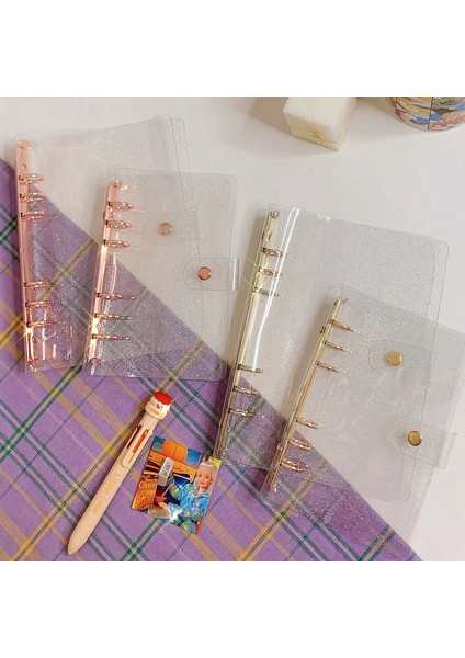 Glitter Altın A6 A5 A6 Yeni Gül Altın Pvc Şeffaf 6 Delikli Gevşek Yapraklı Bağlayıcı Defter Kapağı Günlüğü Gündem Planlayıcısı Kağıt Kapağı Okul Kırtasiye (Yurt Dışından) indirimleri