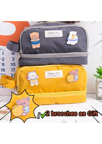 Sarı 2 Broş ile Kore Kızlar Için Sevimli Kalem Kutuları Kalem Kutusu Su Geçirmez Kanvas Okul Makyaj Çantası Kalem Kılıfı Kalem Kutusupapeleria Kawaii Kırtasiye (Yurt Dışından) modelleri