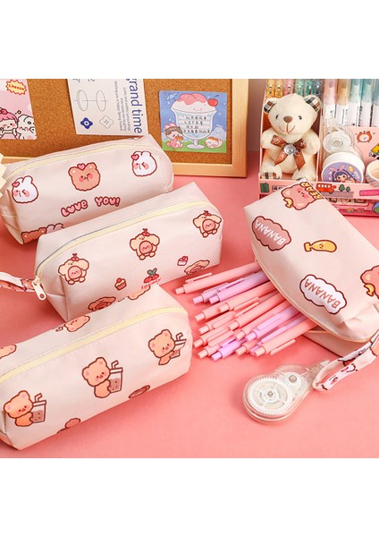 03 Büyük Kapasiteli Öğrenciler Kalem Kutusu Tatlı Güzel Ekose Desen Kawaii Komik Karikatür Ayı Kalem Çantası Okul Malzemeleri Kırtasiye (Yurt Dışından) indirimleri