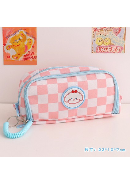 Fermuar Pembe Kawaii Ekose Kalem Kutuları Sevimli Büyük Kapasiteli Kese Çanta Kutusu Okula Dönüş Malzemeleri Kore Organizatör Kırtasiye (Yurt Dışından)