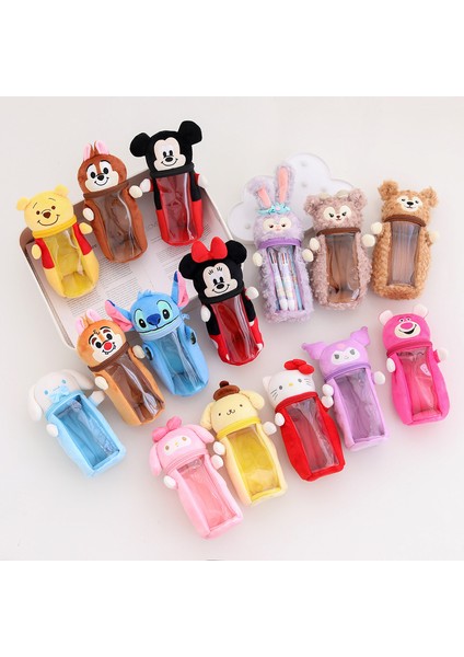 H Disney Stitch Pooh Peluş Ayı Kalem Kutusu Kawaii Şeffaf Depolama Karikatür Sevimli Çanta Okul Malzemeleri Kırtasiye Hediye (Yurt Dışından)