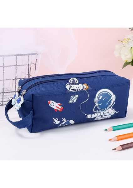 Siyah Örgü Çanta Kawaii Astronot Kalem Kutusu Sevimli Karikatür Büyük Kapasiteli Çift Katmanlı Kalem Çantası Öğrenci Okul Ofis Kırtasiye Saklama Çantası (Yurt Dışından) indirimleri
