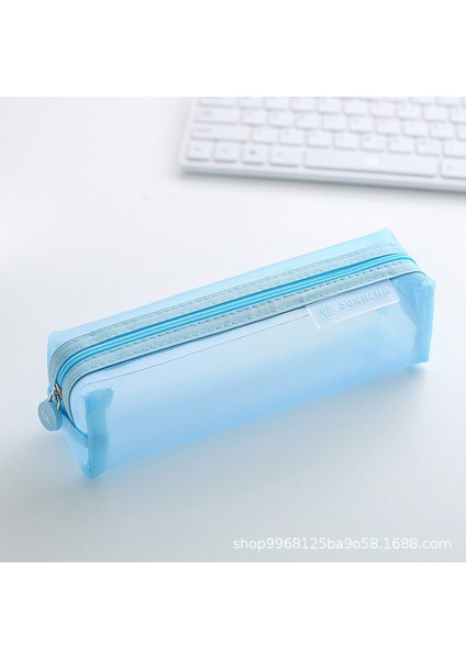Mavi Erkek Kız Örgü Kalem Kutusu Basit Şeffaf Örgü Belge Çantası Fermuarlı Kırtasiye Çantası Naylon Örgü Çanta Okul Ofis Malzemeleri (Yurt Dışından)