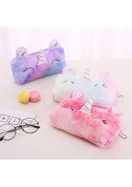 C-Rh Yumuşak Peluş Unicorn Kalem Çantası Kılıf Renkli Kalemler Için Peluş Kalem Çantası Fermuarlı Çanta Makyaj Kutusu Sevimli Okul Ofis Çantası (Yurt Dışından)