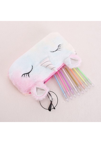 C-Rh Yumuşak Peluş Unicorn Kalem Çantası Kılıf Renkli Kalemler Için Peluş Kalem Çantası Fermuarlı Çanta Makyaj Kutusu Sevimli Okul Ofis Çantası (Yurt Dışından)