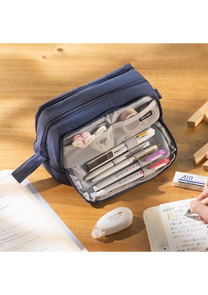 OSS25894NV Basit Düz Renk Büyük Kapasiteli Kalem Kutusu Çok Katmanlı Kalem Kutusu Kanvas Çok Cep Çantası Öğrenciler Okul Kırtasiye Malzemeleri (Yurt Dışından) modelleri