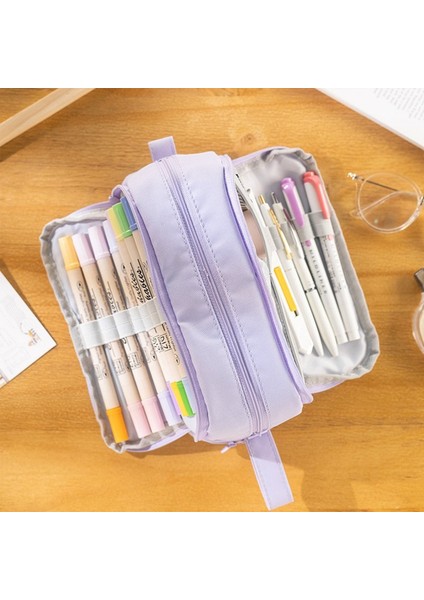 OSS25894NV Basit Düz Renk Büyük Kapasiteli Kalem Kutusu Çok Katmanlı Kalem Kutusu Kanvas Çok Cep Çantası Öğrenciler Okul Kırtasiye Malzemeleri (Yurt Dışından) fırsatları