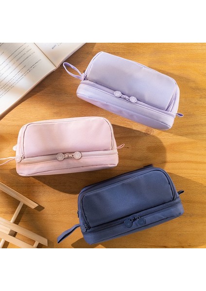 OSS25894NV Basit Düz Renk Büyük Kapasiteli Kalem Kutusu Çok Katmanlı Kalem Kutusu Kanvas Çok Cep Çantası Öğrenciler Okul Kırtasiye Malzemeleri (Yurt Dışından) indirimleri