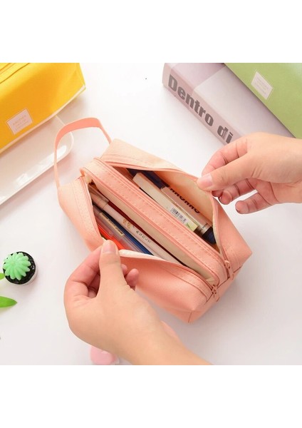 Açık Gri Kız Sevimli Kalem Kutusu Kalem Büyük Kapasiteli Kumaş Saklama Çantası 2 Bölme Makyaj Bozuk Para Cüzdanı Okul Ofis Kırtasiye Malzemeleri (Yurt Dışından) fiyatları