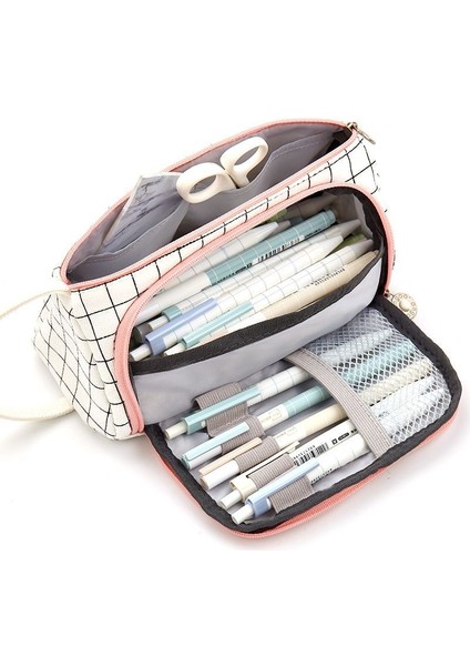 Auburn Kalem Çantası Büyük Kapasiteli Çift Kanvas Kalem Kutusu Sevimli Çok Fonksiyonlu Kalem Kutusu Öğrenci Japon Ins Okul Malzemeleri (Yurt Dışından) fırsatları