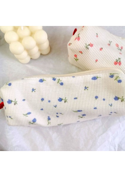 Mavi Kore Moda Kalem Çantası Taze Tarzı Küçük Çiçekler Kalem Kutuları Sevimli Basit Kalem Çantası Saklama Torbaları Okul Malzemeleri Kırtasiye (Yurt Dışından)