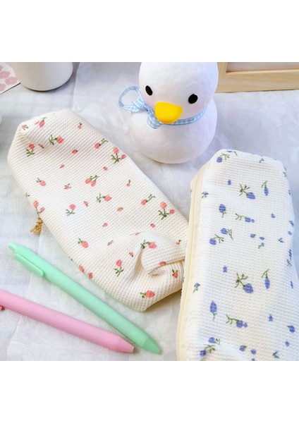 Mavi Kore Moda Kalem Çantası Taze Tarzı Küçük Çiçekler Kalem Kutuları Sevimli Basit Kalem Çantası Saklama Torbaları Okul Malzemeleri Kırtasiye (Yurt Dışından) modelleri