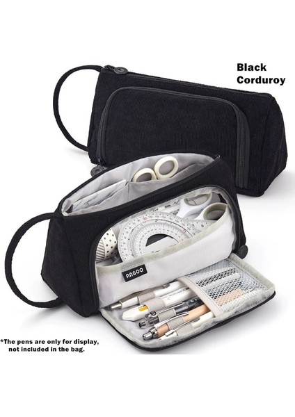 Siyah Kadife Angoo [özel] Izgara Kalem Kalem Kutusu, Çok Yuvalı Ekose Saklama Çantası, Kırtasiye Kozmetik Öğrenci Için Büyük Kese Organizatör A6443 (Yurt Dışından)