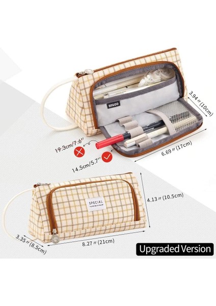 Siyah Kadife Angoo [özel] Izgara Kalem Kalem Kutusu, Çok Yuvalı Ekose Saklama Çantası, Kırtasiye Kozmetik Öğrenci Için Büyük Kese Organizatör A6443 (Yurt Dışından) modelleri