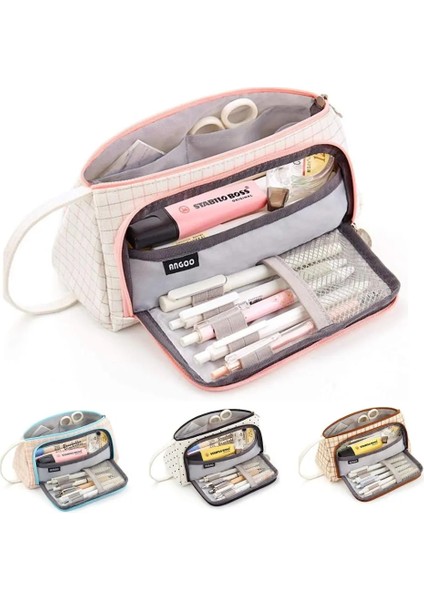 Siyah Kadife Angoo [özel] Izgara Kalem Kalem Kutusu, Çok Yuvalı Ekose Saklama Çantası, Kırtasiye Kozmetik Öğrenci Için Büyük Kese Organizatör A6443 (Yurt Dışından) fırsatları