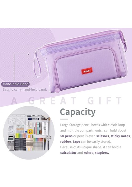 Mor Kalem Kutusu Büyük Kapasiteli Çanta Kawaii Kalem Kutusu Organizatör Kore Çok Fonksiyonlu Kese Okul Malzemeleri Ofis Aksesuarları Kırtasiye (Yurt Dışından) modelleri