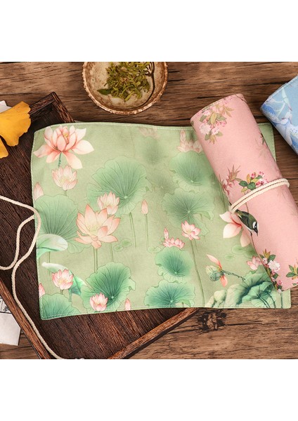 E Vintage Çin Tarzı Kalem Kutusu Kalem Çantası Kalem Sarma Lotus Çiçek Kuşlar Depolama Rulo Kılıfı Kırtasiye Okul Malzemeleri Için (Yurt Dışından) fırsatları