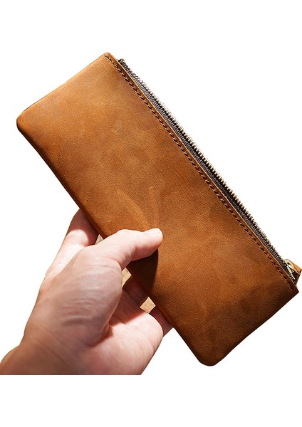 Mavi Retro El Yapımı Deri Fermuarlı Kalem Kutusu 100% Hakiki Deri Büyük Kapasiteli Kalem Çantası Tutucu Okul Kırtasiye Yazma Aracı (Yurt Dışından) modelleri