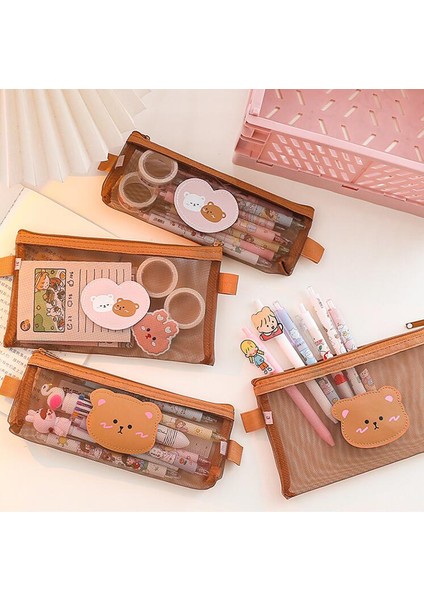 Sevimli Ayı Kalem Kutusu Şeffaf Örgü Kalem Çantası Kawaii Depolama Kılıfı Kore Kırtasiye Organizatör Ofis Okul Malzemeleri (Yurt Dışından) fiyatları
