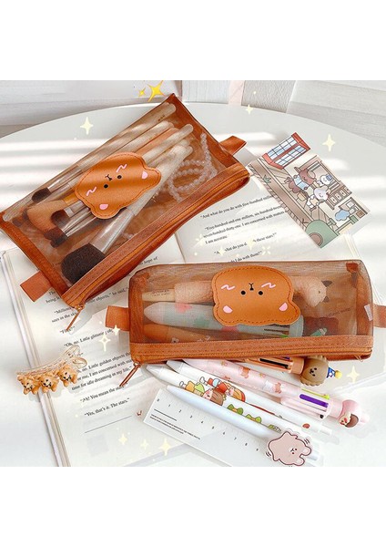 Sevimli Ayı Kalem Kutusu Şeffaf Örgü Kalem Çantası Kawaii Depolama Kılıfı Kore Kırtasiye Organizatör Ofis Okul Malzemeleri (Yurt Dışından) indirimleri