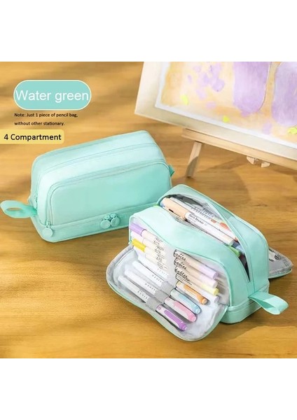 Tip A Su Yeşil Siyah 3/4 Bölmeler Büyük Kapasiteli Kalem Kutuları Çift Taraflı Açık Kalem Kılıfı Çok Yuvalı Okul Kırtasiye Depolama Genç Öğrenci Için (Yurt Dışından)