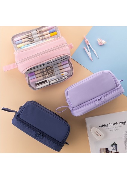 Tip A Su Yeşil Siyah 3/4 Bölmeler Büyük Kapasiteli Kalem Kutuları Çift Taraflı Açık Kalem Kılıfı Çok Yuvalı Okul Kırtasiye Depolama Genç Öğrenci Için (Yurt Dışından) indirimleri