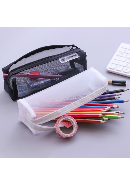 Pembe Erkek Kız Örgü Kalem Kutusu Basit Şeffaf Örgü Belge Çantası Fermuarlı Kırtasiye Çantası Naylon Örgü Çanta Okul Ofis Malzemeleri (Yurt Dışından) fiyatları