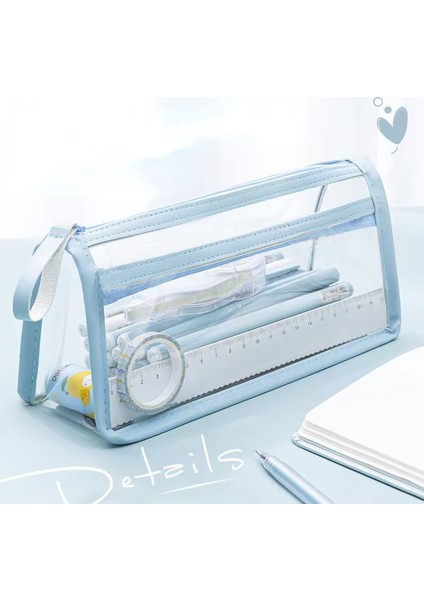 Gökyüzü Mavi Sevimli Çift Katmanlı Büyük Kapasiteli Su Geçirmez Şeffaf Kalem Kutusu Çanta Okul Kız Için Kawaii Pembe Taşınabilir Kalem Kutusu Kırtasiye (Yurt Dışından) fiyatları