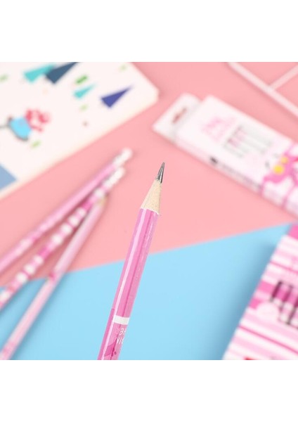 Rastgele 1 Paket Yeni Varış 12 Adet/paket Sevimli Pembe Panter Flamingo Hb Ahşap Silgi ile Kalemler Çocuk Çalışma Kroki Kalem Okul Kırtasiye (Yurt Dışından)