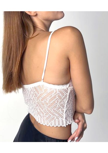 Kadın Beyaz Dantelli Şık Bralet