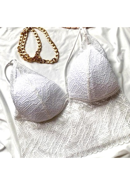 Kadın Beyaz Dantelli Şık Bralet
