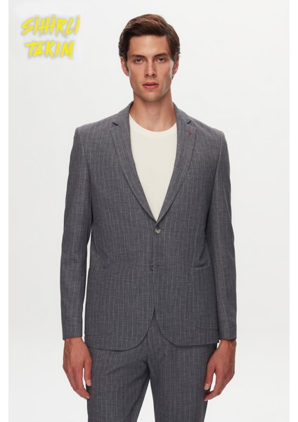 Slim Fit Gri Baskılı Kırışmayan Sihirli Takım Elbise 1HC05IM02577M modelleri