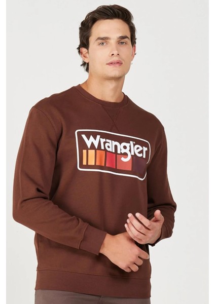 W646H1H44 Kahverengi Wrangler Baskılı Bisiklet Yaka Erkek Sweat