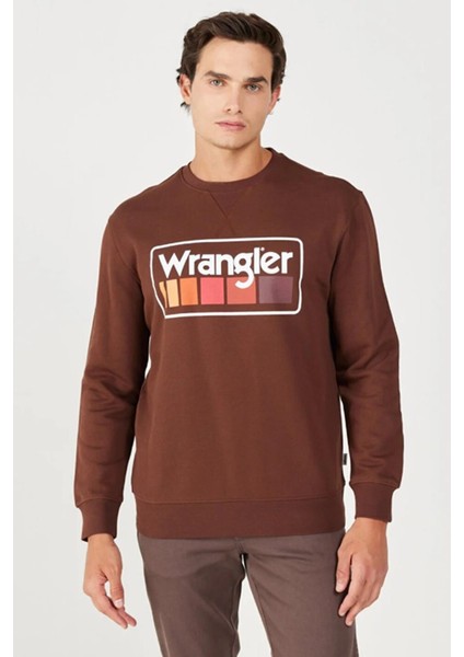 W646H1H44 Kahverengi Wrangler Baskılı Bisiklet Yaka Erkek Sweat fiyatları