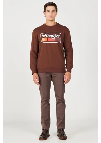 W646H1H44 Kahverengi Wrangler Baskılı Bisiklet Yaka Erkek Sweat fırsatları