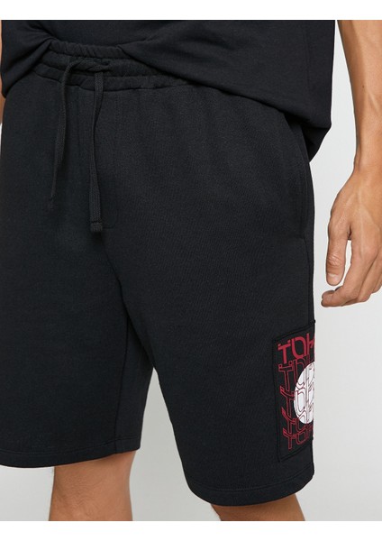 Basic Spor Şort Uzakdoğu Baskılı Beli Bağcıklı Cepli